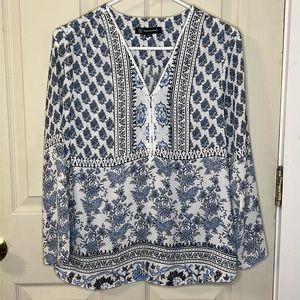 Chinoiserie print zip up blouse